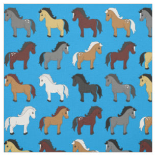 Schattigee Cartoon Paarden Kinder Blauw Stof
