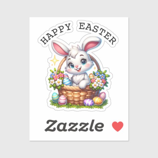 Schattigee Cartoon paashaas in een mandje geperson Sticker (Vel)