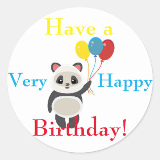 Schattigee Cartoon Panda Holding Verjaardagsballon Ronde Sticker