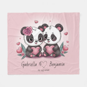 Schattigee Cartoon Panda Lovers Hart Valentijn's D Fleece Deken