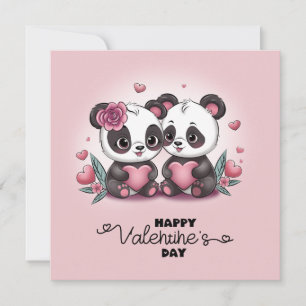 Schattigee Cartoon Panda Lovers Hearts Valentijn's Feestdagenkaart