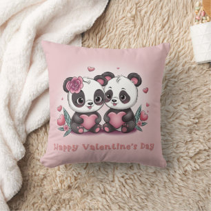 Schattigee Cartoon Panda Lovers Hearts Valentijn's Kussen