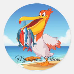 Schattigee Cartoon Pelikaan met Vis Sticker