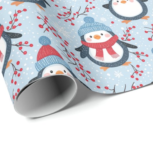 Schattigee Cartoon Penguin Gezichtspatroon Cadeaupapier (Rol Hoek)