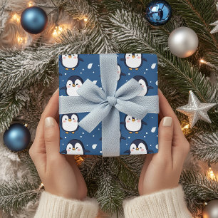 Schattigee Cartoon Penguin Gezichtspatroon Cadeaupapier