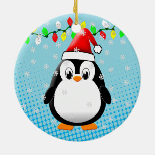 Schattigee Cartoon Penguin Santa Hat Kerstverlicht Keramisch Ornament