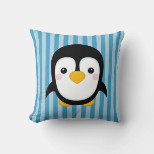 Schattigee Cartoon Pinguïn Design Blauwe Strepen P Kussen