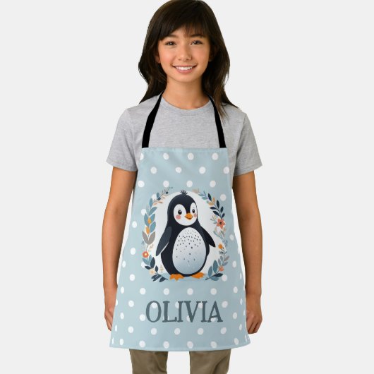 Schattigee Cartoon Pinguïn en Bloemen Schort (Insitu)