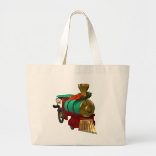 Schattigee Cartoon pinguïn en kersttrein Grote Tote Bag