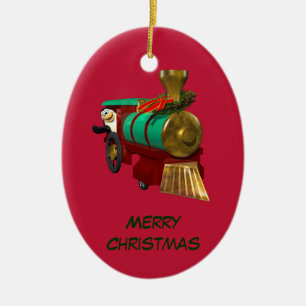 Schattigee Cartoon pinguïn en kersttrein Keramisch Ornament