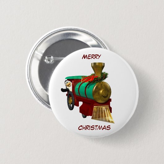 Schattigee Cartoon pinguïn en kersttrein Ronde Button 5,7 Cm (Voorkant /achterkant)