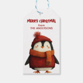 Schattigee Cartoon Pinguïn Feestelijk Vrolijk Kers Cadeaulabel (Voorkant)
