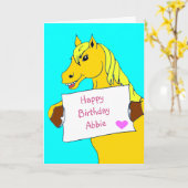 Schattigee Cartoon Pony met Bericht Verjaardag Kaart (Gele Bloem)