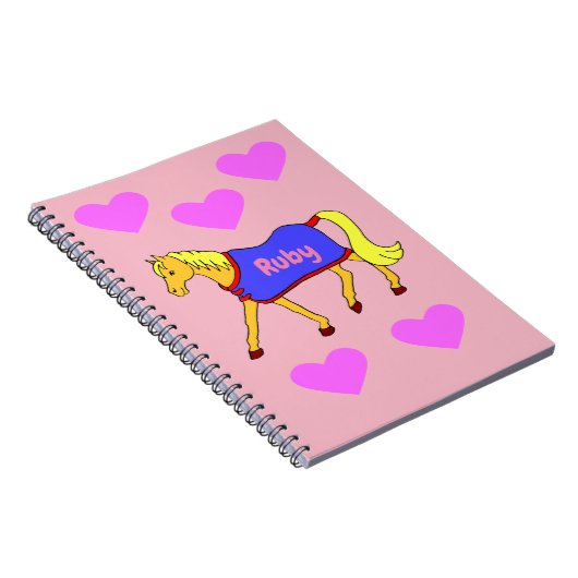 Schattigee Cartoon Pony met roze harten Notitieboek (Rechterzijde)