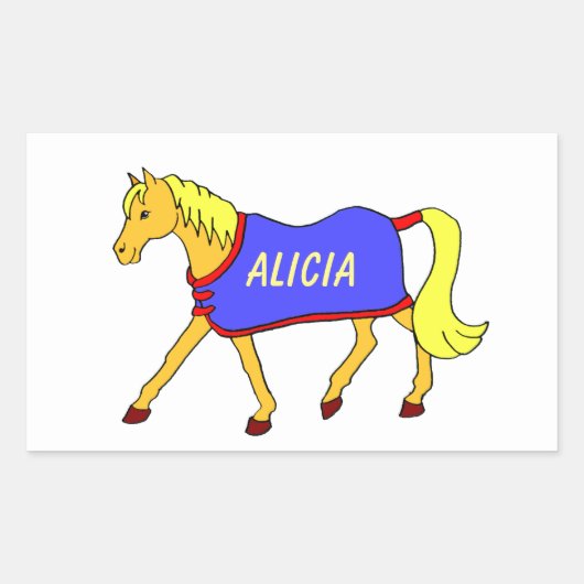 Schattigee Cartoon Pony Naam Rechthoekige Sticker (Voorkant)