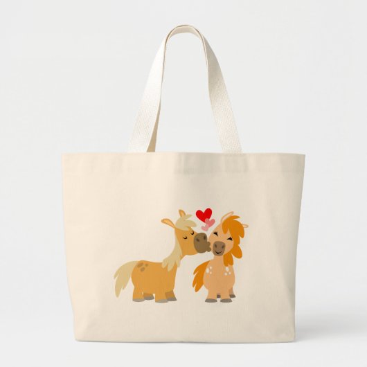 Schattigee Cartoon pony's in liefdestas Grote Tote Bag (Voorkant)