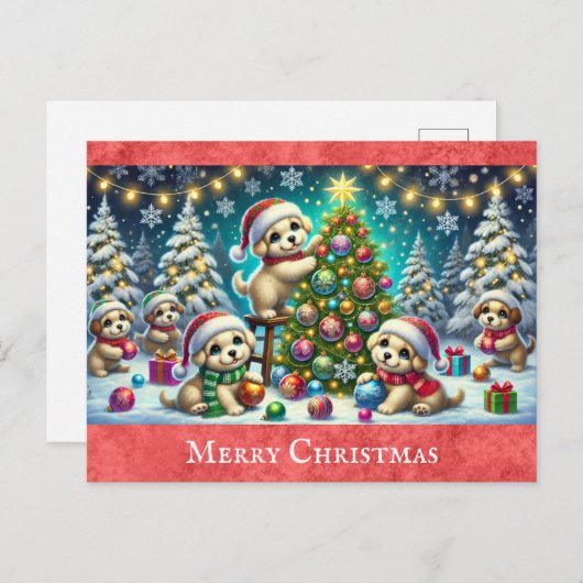 Schattigee Cartoon Puppy Dog Vrolijk Kerstfeest Briefkaart (Voorkant / Achterkant)