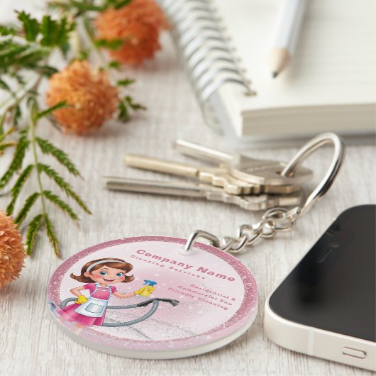 Schattigee Cartoon QR code Glitter Roze Huis Schoo Sleutelhanger (Voorkant Rechts)