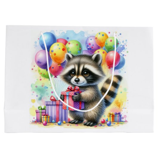 Schattigee Cartoon Raccoon Verjaardag gepersonalis Groot Cadeauzakje (Achterkant)