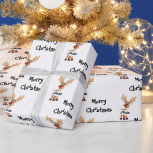 Schattigee cartoon rendier gepersonaliseerde kerst cadeaupapier