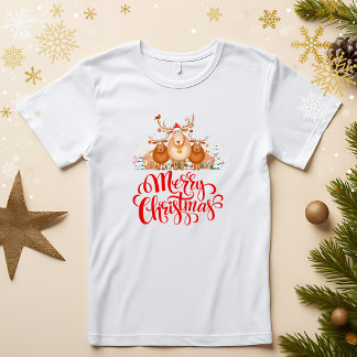 Schattigee Cartoon rendierfamilie "Vrolijk kerstfe T-shirt