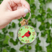 Schattigee Cartoon Rode Kardinaal met Bloemen Sleutelhanger (Hand)