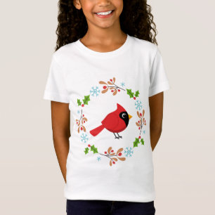 Schattigee Cartoon Rode Kardinaal met Bloemen T-shirt