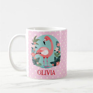 Schattigee Cartoon Roze Flamingo en Polka Dots Koffiemok