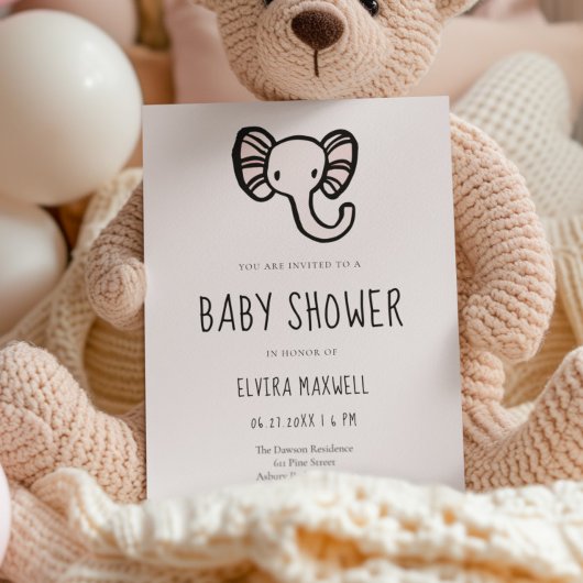 Schattigee cartoon Roze olifant Baby shower Invita Kaart