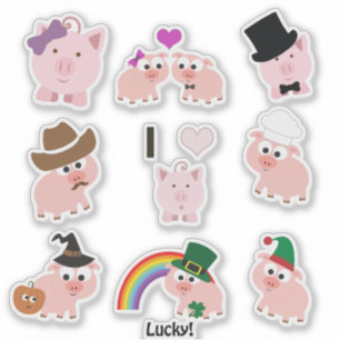 Schattigee Cartoon Roze Varkens Sticker set