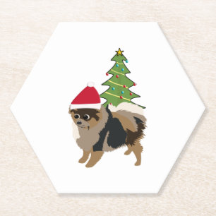 Schattigee Cartoon Sable Pomeranian in een kerstmu Kartonnen Onderzetters