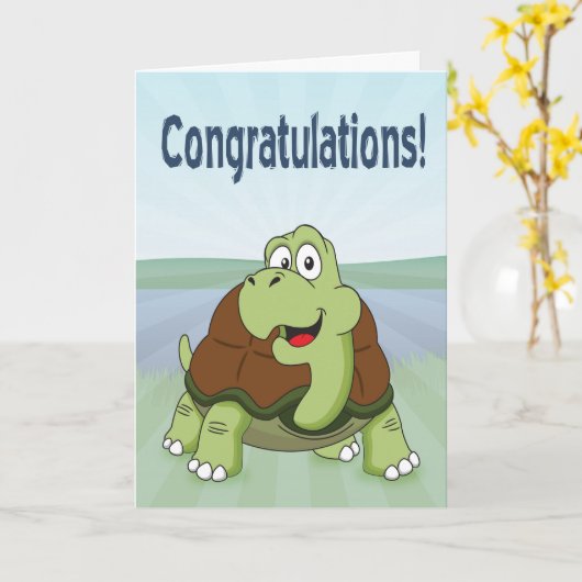 Schattigee Cartoon Schildpad Glimlachen voor Gefel Kaart (Gele Bloem)