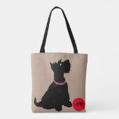 Schattigee Cartoon Scottie Dog met rode bal Canvas Draagtas (Achterkant)