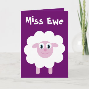 Schattigee Cartoon Sheep Miss Ewe Paarse Kaart