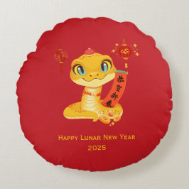 Schattigee Cartoon Snake Blessing Good Luck & Rich Rond Kussen