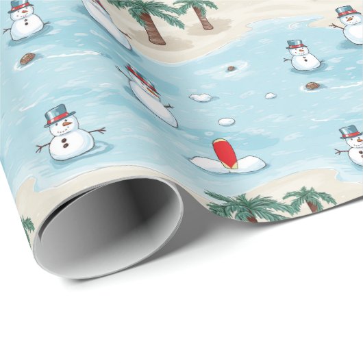 Schattigee Cartoon sneeuwmannen op een strand vaka Cadeaupapier (Rol Hoek)