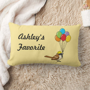 Schattigee Cartoon Sparrow met Balloons Kind Naam Kussen