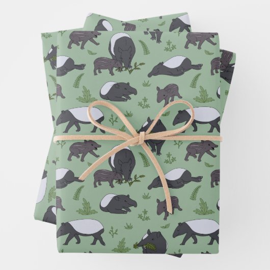 Schattigee Cartoon Tapirs en Baby's Patroon Mint G Inpakpapier Vel (In situ)