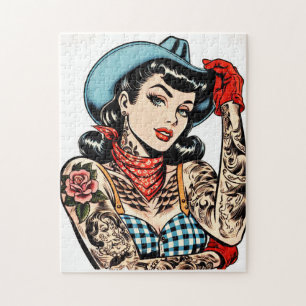 Schattigee Cartoon Tattoo Cowgirl Legpuzzel