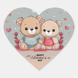 Schattigee Cartoon Teddy Lovers Hart Valentijn's D Sticker