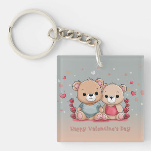 Schattigee Cartoon Teddy Lovers Hearts Valentijn's Sleutelhanger