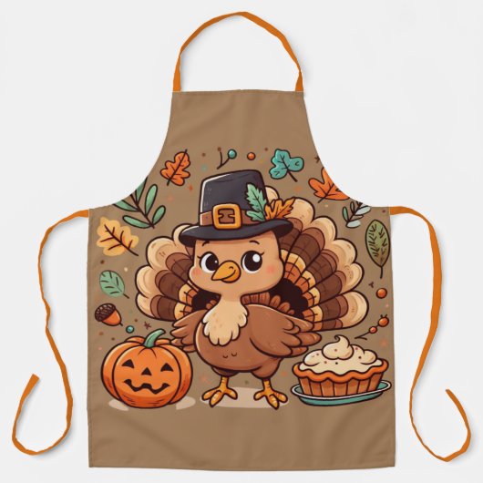 Schattigee Cartoon Thanksgiving kalkoen en pompoen Schort (Voorkant)