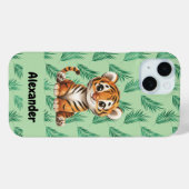 Schattigee Cartoon tijger op tropische bladeren Case-Mate iPhone Case (Achterkant (horizontaal))