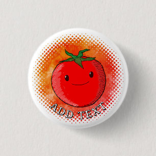 Schattigee Cartoon Tomaat Waterverf Achtergrond Ronde Button 3,2 Cm