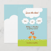 Schattigee Cartoon Tortelduifjes (Dag) Bruiloft Aankondigingskaart (Voorkant / Achterkant)