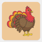 Schattigee Cartoon Turkije Vierkante Sticker (Voorkant)