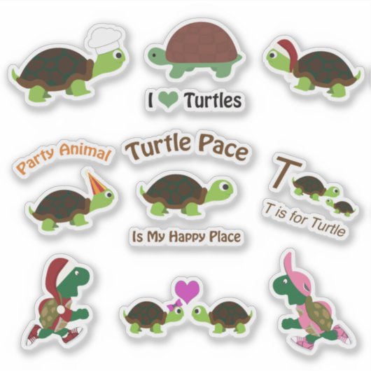 Schattigee Cartoon Turtles Sticker Set (Voorkant)