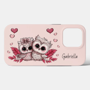 Schattigee Cartoon Uil Liefhebbers Hart Valentijn' iPhone 13 Pro Hoesje