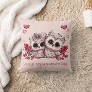 Schattigee Cartoon Uil Lovers Hearts Valentijn's D Kussen