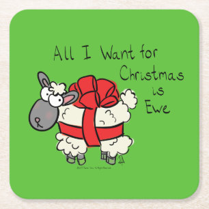 Schattigee Cartoon van kerstschapen Vierkante Kartonnen Onderzetter